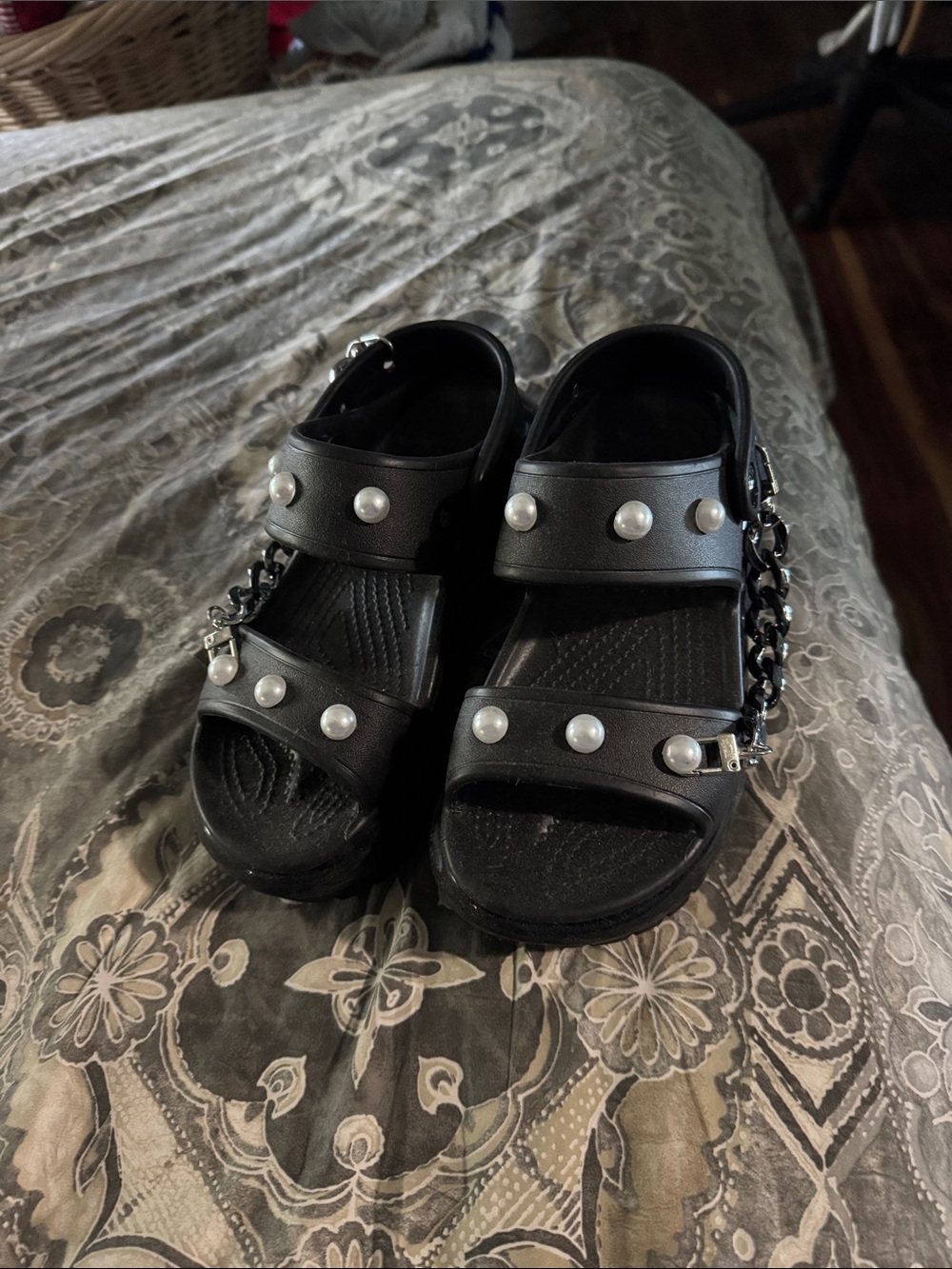 Crocs Black Pearl-Embellished Platform Sandals